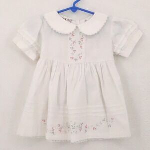 Viva Kids Embroidered Dress Baby Girls Size 12M White Cotton Floral Peter Pan